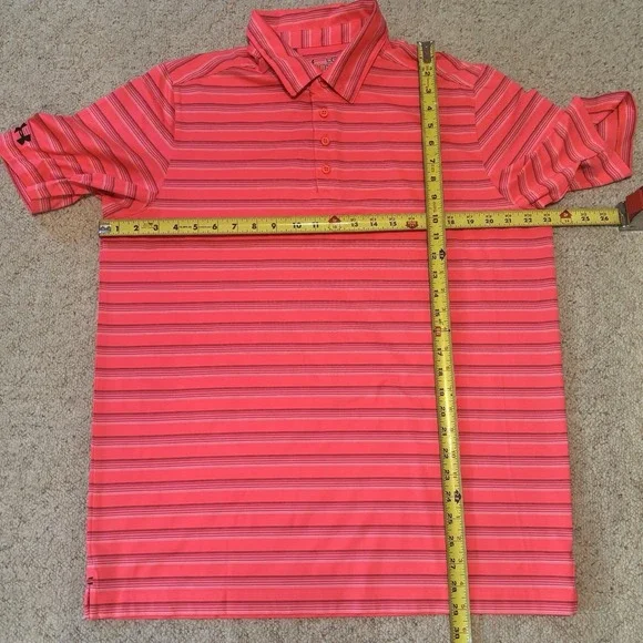 Under Armour HeatGear Loose Fit Men's Large Polo Shirt Pink w/ Fine Line Stripes - Picture 5 of 7